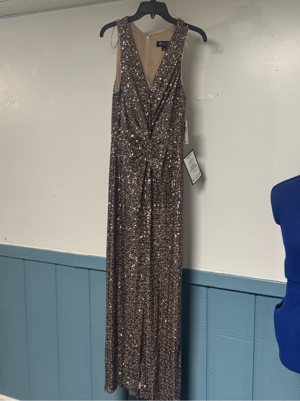 Sleeveless Sequin Maxi Dress in Brown with V-Neck